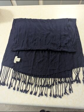 Nine West Navy Fringed Wrap Scarf